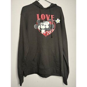 Disney Black Charcoal Mickey & Minnie Mouse Love Graphic Hoodie Sweatshirt XL